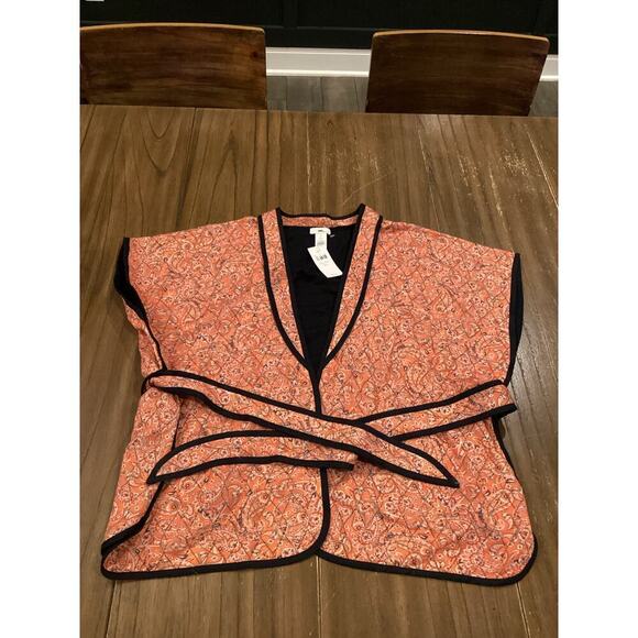 j. Jill Belted Quilted Ruana Sunset Paisley Front Tie Vest Jacket S-L one size - Picture 2 of 6